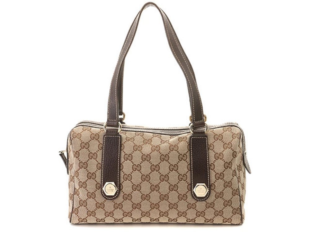 Gucci Boston Bag Canvas Leather Brown